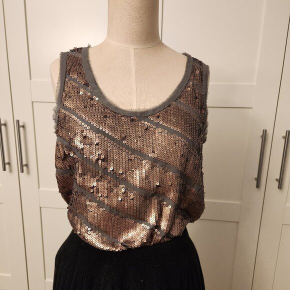 Loft Size Medium Copper Sequin sleeveless shirt  EUC - Picture 1 of 9